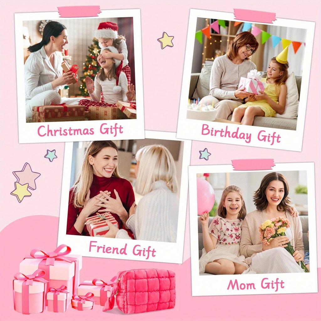 Quilted Makeup Bag Cosmetic Bags Puffy Travel Toiletry Pouch For Women Cute Checkered Zipper Bag Travel Essential Portable Aesthetic Organizer