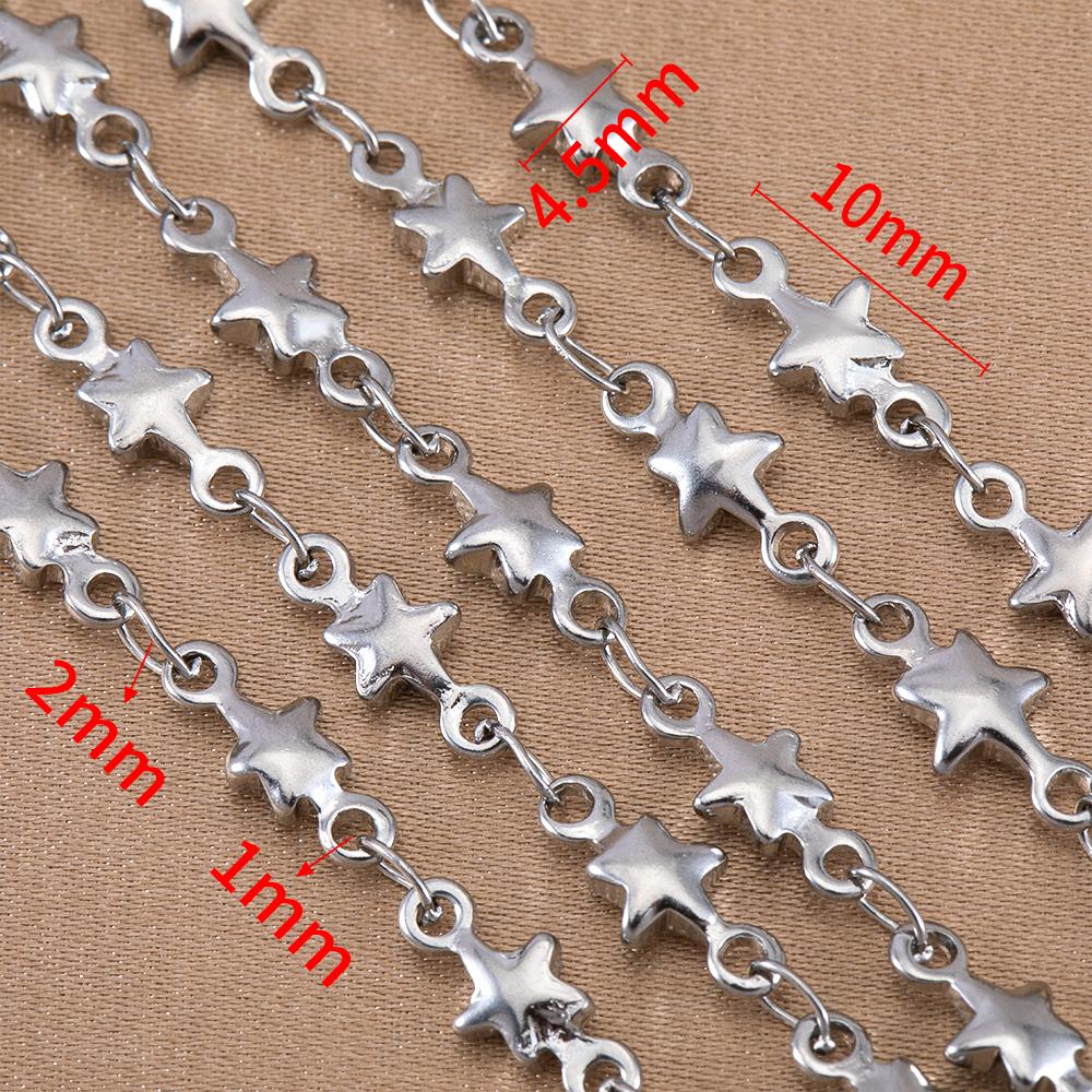 1M Trend Star Beaded Chain Stainless Steels Geometry Heart Square Leaf Cross Link Chain DIY Necklace Bracelet Jewelry Findings