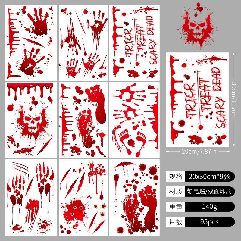 Halloween Fenster Wandaufkleber Party Dekorationen Spukhaus Handabdrücke Kürbis Fledermaus Statische Glasaufkleber