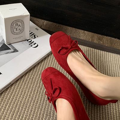 Grape mother studiolee testa rotonda piccola stile balletto fiocco superficie morbida bocca bassa suola piatta scarpe donna autunno