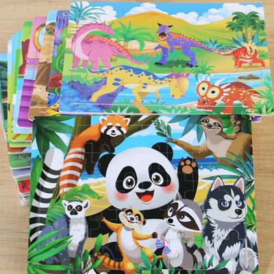 Kinder 40-teiliges Montessori-Spielzeug Holzpuzzles Cartoon-Tier-/Fahrzeug-Intelligenz-Puzzle 3D-Puzzle Lernspielzeug