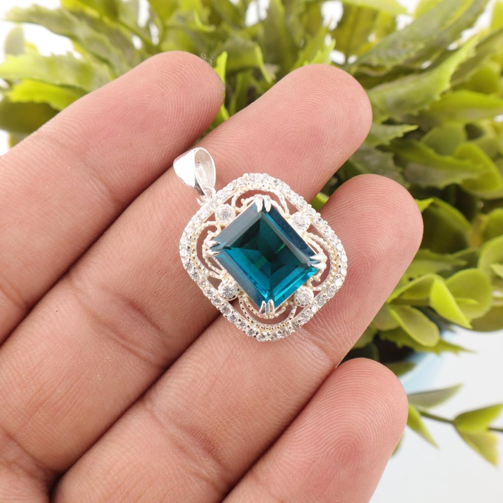 Blue Apatite Gemstone 925 Sterling Silver Jewelry Zircon Pendant For Women Gift CZP-11-6