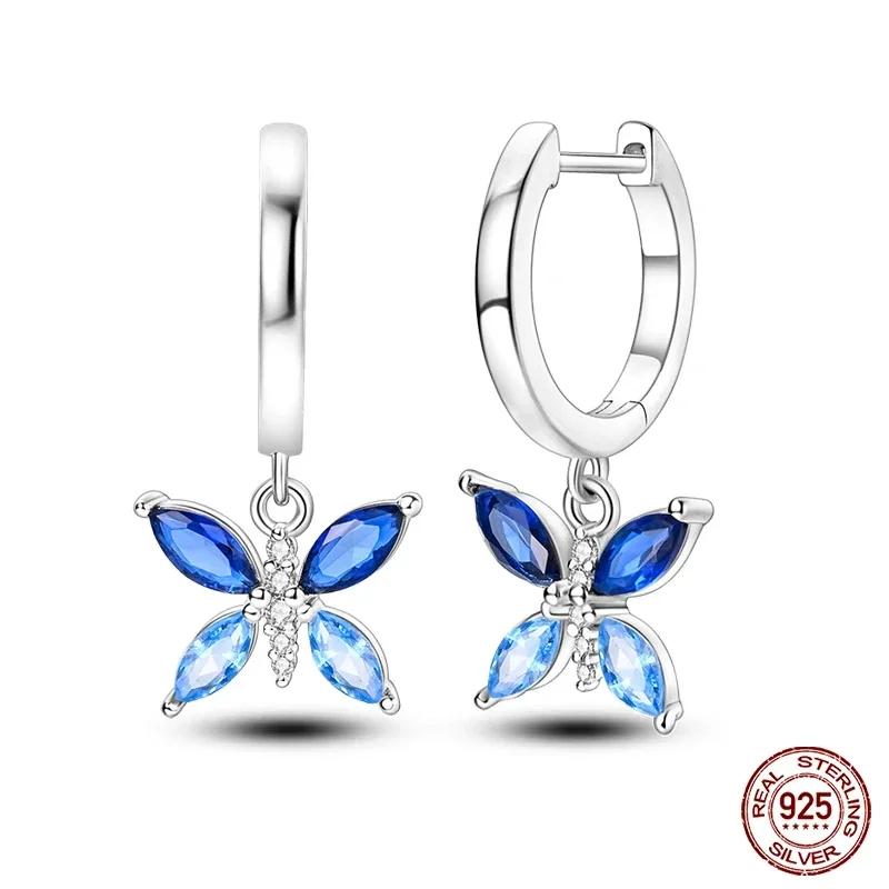 925 Sterling Silver Love Feather Moon Star Heart Earrings Fit Original Charms Hoop for Women Girls Stud Earring Jewelry Gifts