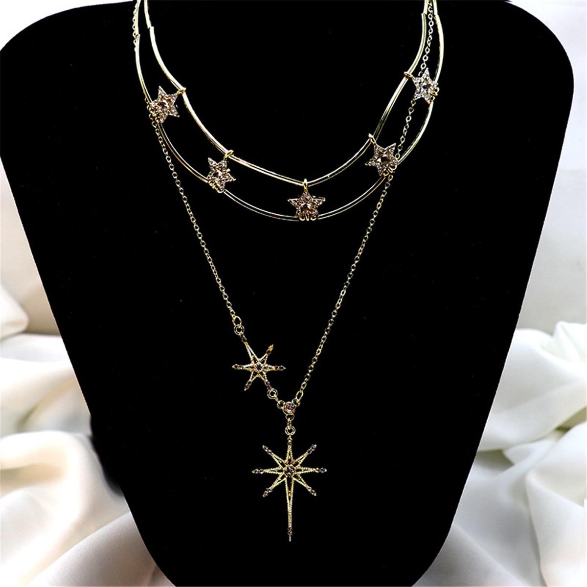 

Tooxika Glitter Diamond Sunflower Starburst Pendant Multi-layer Necklace Female Fashionable Thin Collarbone Chain Personalised Collar