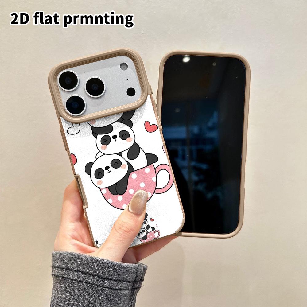 Phone Case: 2D Flat Lambskin Suitable for iPhone 18 17 16 15 14 13 Pro Film Protective Case, Stacked Panda, Christmas and Halloween Gift