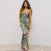 Women Summer Vacation Casual Print Spaghetti Strap Slim Fit Sexy Long Dress