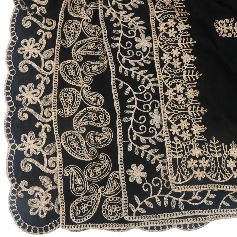 Black Embroidered Headscarf Wrap Shawl Women Indonesian Malay Style Modest Fashion Accessory