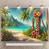 Dwuwymiarowy Aloha Tiki Totem Tropikalny Hawajski Plaża Luau Tło Gobelin