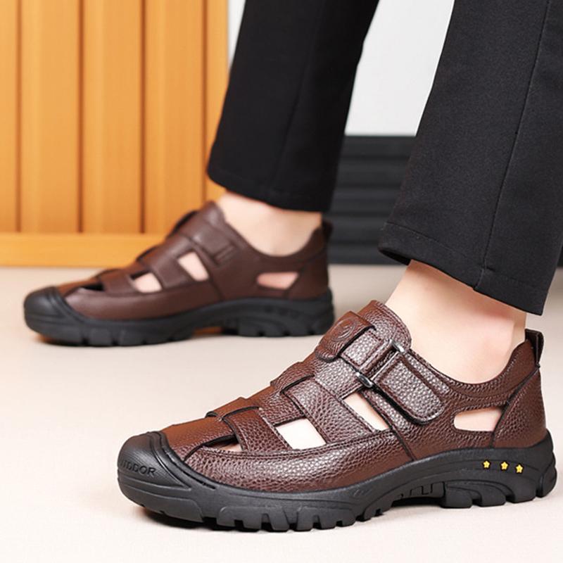Leder Herren Sandalen Sommer Schuhe 2024 Neu Übergröße Herren Sandalen Mode Lässig Outdoor Strand Badeschuhe Atmungsaktiv Watschuhe
