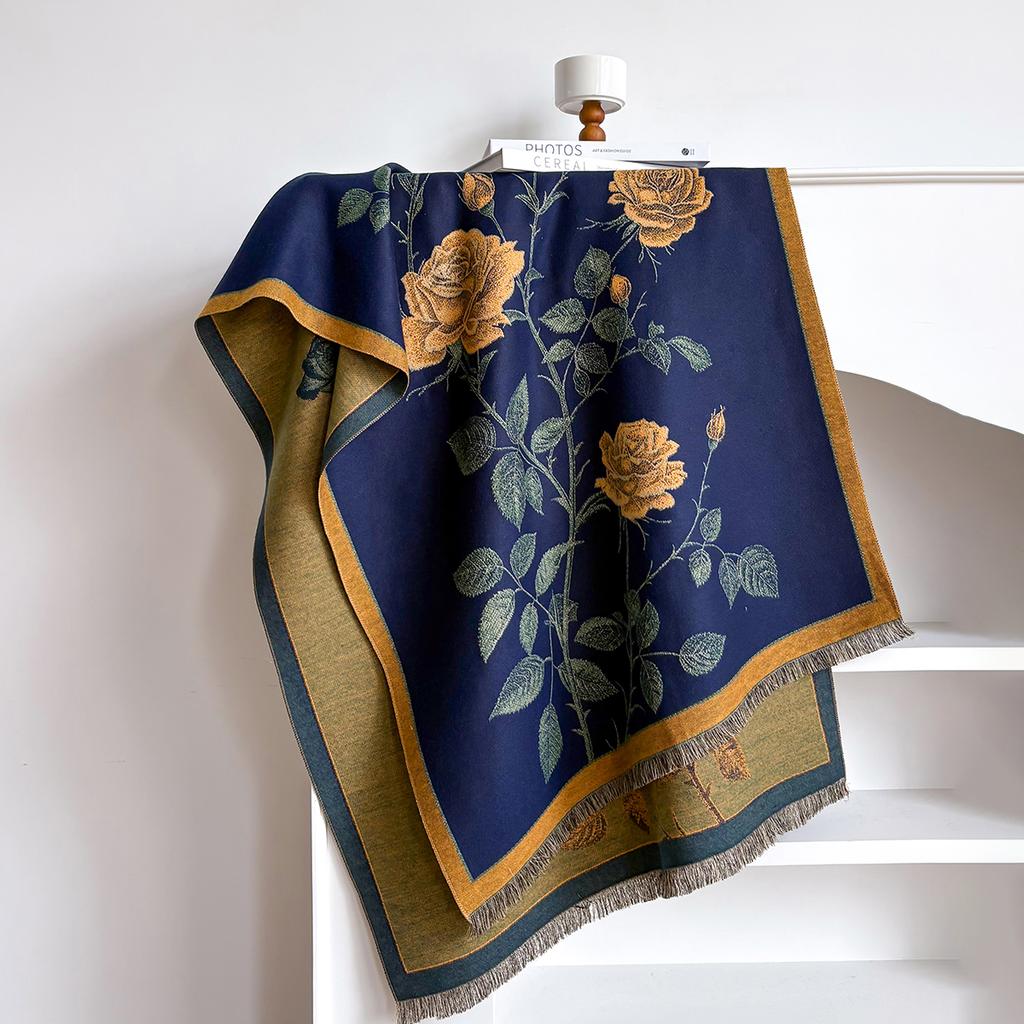 Luxury Winter Flower Imitaion Cashmere Scarves High Quality Women Thicken Wrap Shawl Ladies Warm Pashmina Peacock Besign Scarf