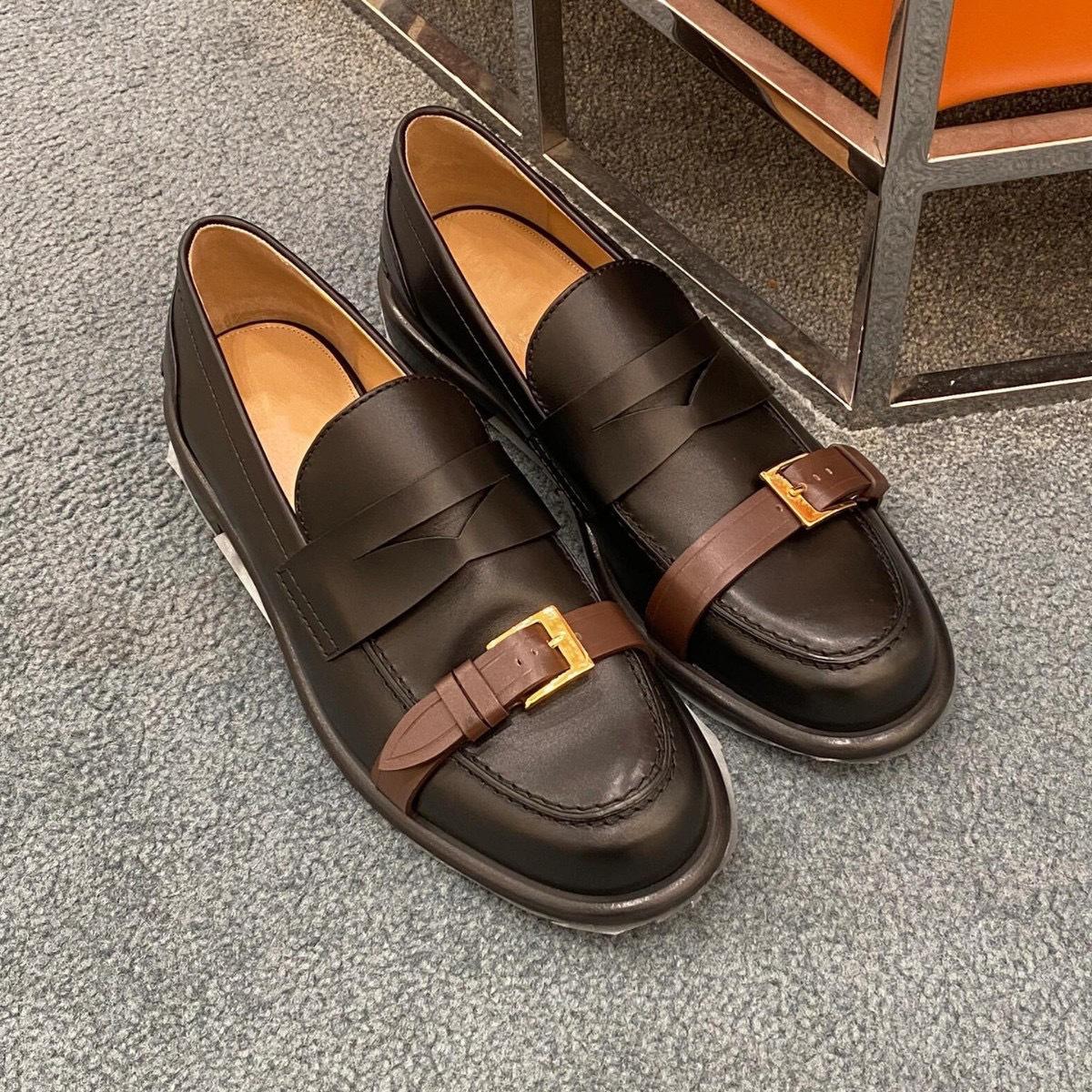 

British style niche color matching belt buckle loafers women s spring and autumn new versatile low-heeled flat-soled small leather shoes single shoes 40 коричневый