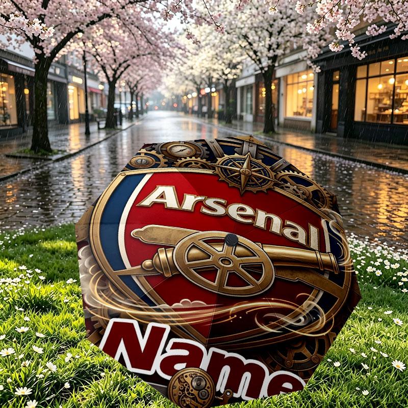 Custom Name Personalized Arsenal F.C Print Umbrella, Auto Open Close, 8‑Rib Sturdy Frame, Commute Camping Hiking Use, Birthday Gift
