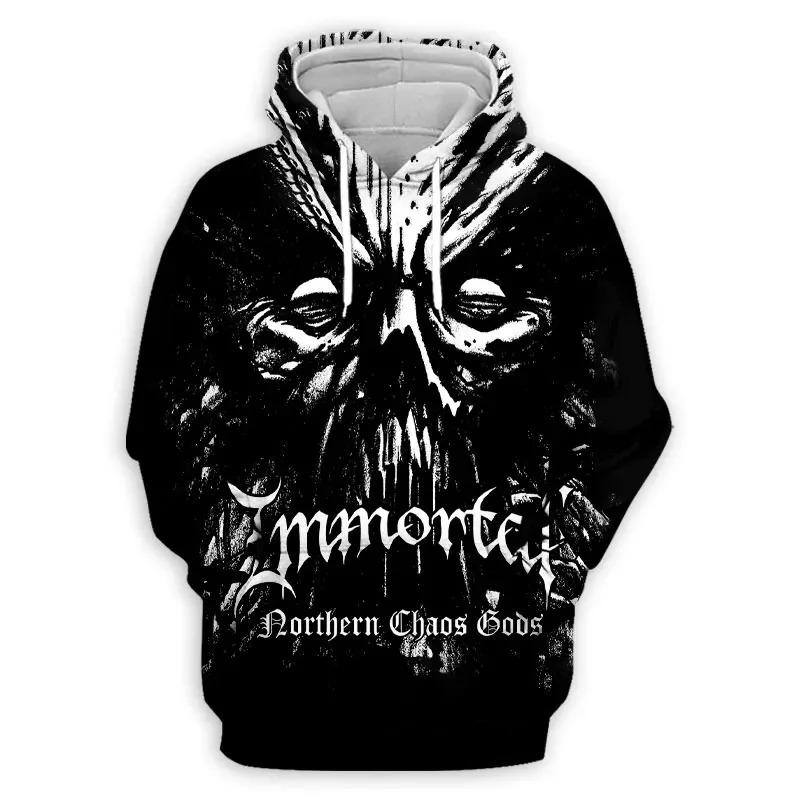 2025 3D Printed Black Metal Rock Immortal Hoodie for Men and Women Hip Hop Trendy Sportswear Y2k Sportswear Oversized Street