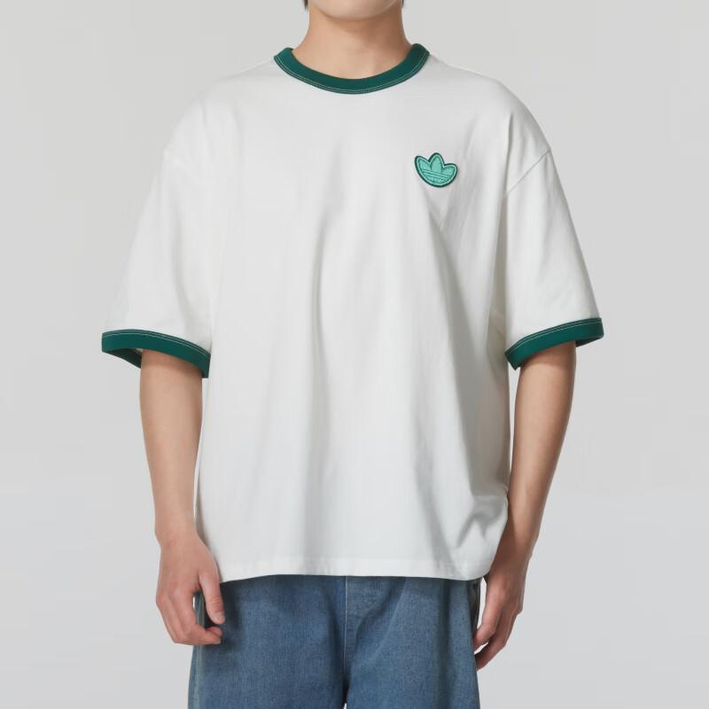 Adidas Originals Color Block Logo Print Comfortable Breathable Short Sleeve T-Shirt Men Tops White JI7485