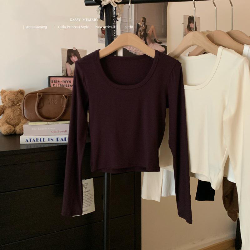 Women's Autumn Chic Slim-Fit Solid Color U-neck Long-Sleeve Base Layer Top