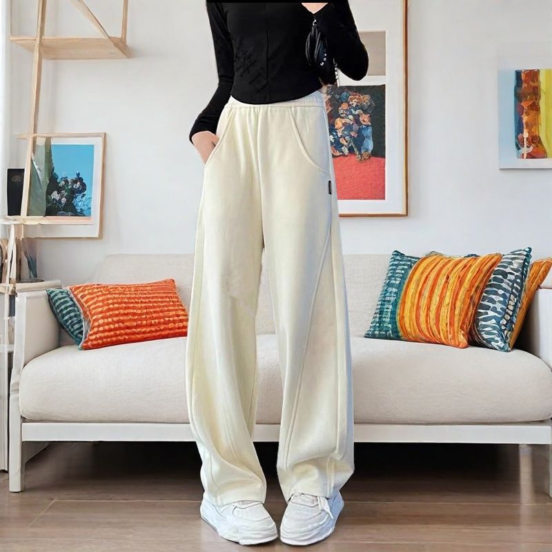 Women's high-waisted drape floor pants elastic waist Korean version extended wide-leg pants trendy loose casual pants