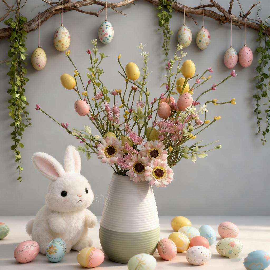 Easter Tree Ornament Realistic Easter Egg Decoration Decorative Flower Branch Non-Toxic Simulated Flower Stems For Floral Vase