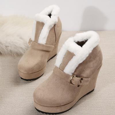 Fashion Women's Thick Sole Cotton Boots New Winter Round Head Suede Side Zipper Thick Sole Anti-landslide Heel Ankle Boots