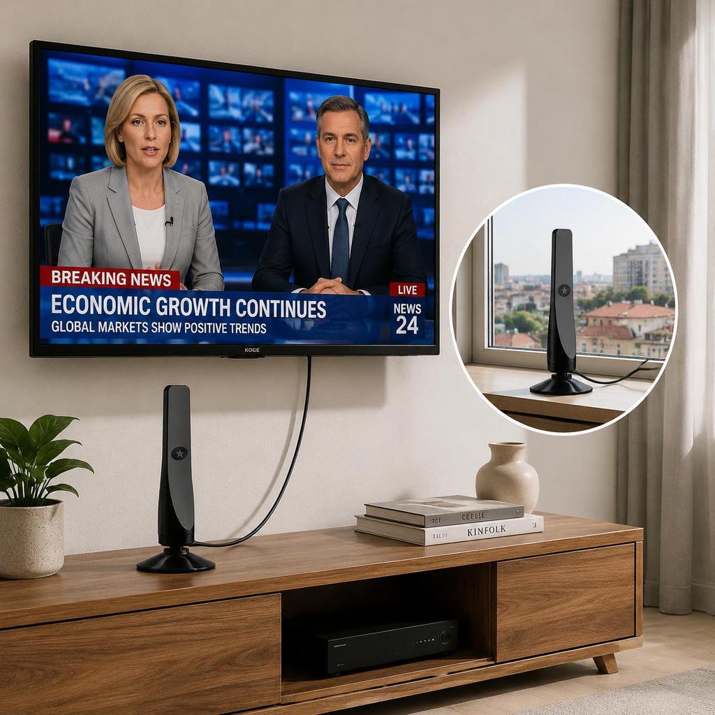2026 HD Digital Indoor TV Antenna with Vertical Suction Cup, Compatible with European and American Signals.