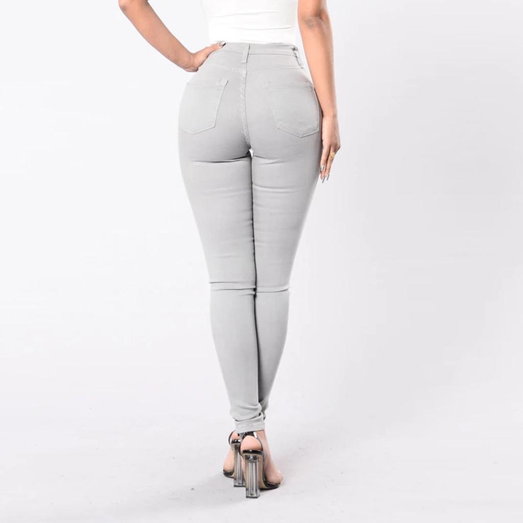 Womens Hole Button Zipper Pocket Jeans Casual Denim Flares Wide Leg Slim Pants