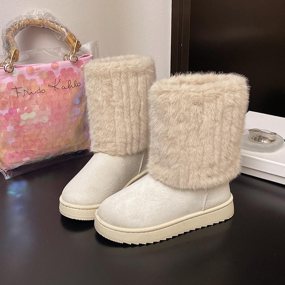 Женские зимние ботинки на плоской подошве 2026 Новая мода Высокие ботинки-чулки с подкладкой из искусственного меха для больших размеров 36 бежевый 2860₽
