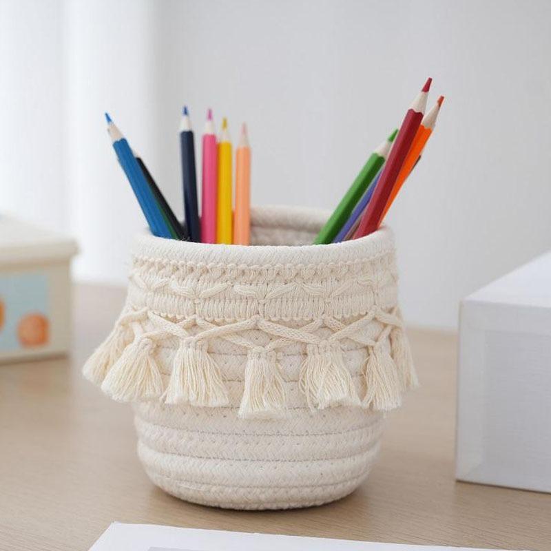 Handgjorda vävda bomullsrep Vävd förvaringskorg Desktop Organizer Diverse Leksaker Comestics Nycklar Snacks Box Diverse Organizer