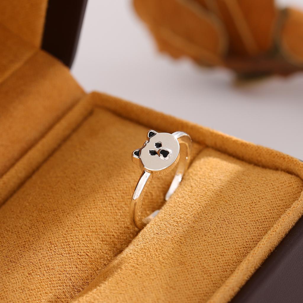 Neue Mode Exquisit Damen Niedlich Tier 925 Sterlingsilber Schmuck Süß Persönlichkeit Bär Öffnungsringe R233