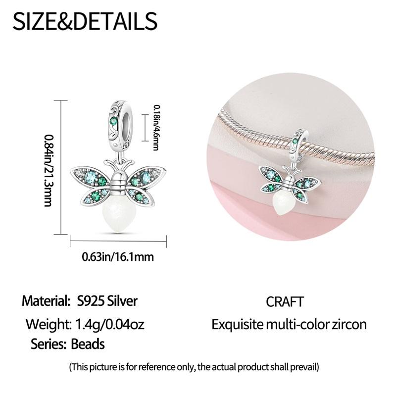 Genuine Copper Luminous Firefly Charms Beads Green Zircon Pendants Fit 3Mm Original Bangle Wrist Bracelet DIY Craft For Women Jewelry