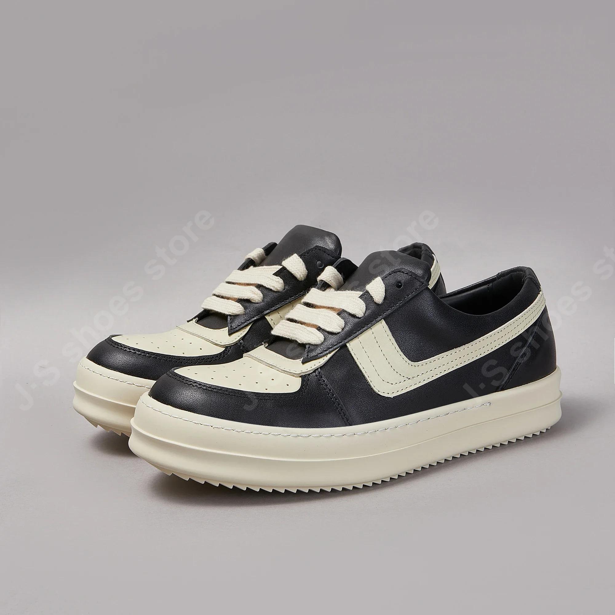 

Brand Casual Shoe Ro White Black Leather Men Sneaker Women Low Top Shoes Luxury Flat Skateboard Black Cowhide Sneakers 34