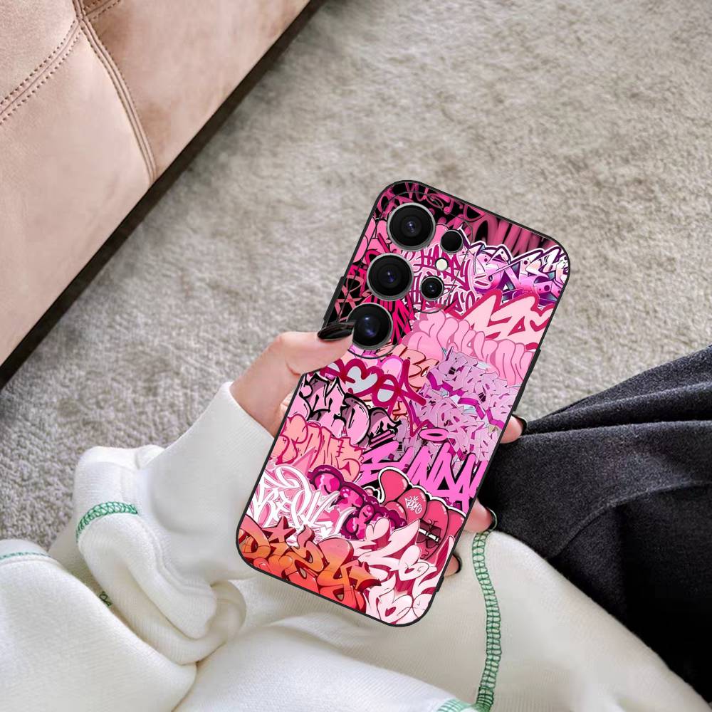 Cool Black Graffiti Phone Case For Samsung S 20 21 22 23 lite plus ultra Clear Mobile Cover Funda