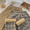 Winter Thick Plaid Pants Women Korean Fashion Warm Loose Wide Leg Trousers Student Y2K Causal High Waist Pants Outwear