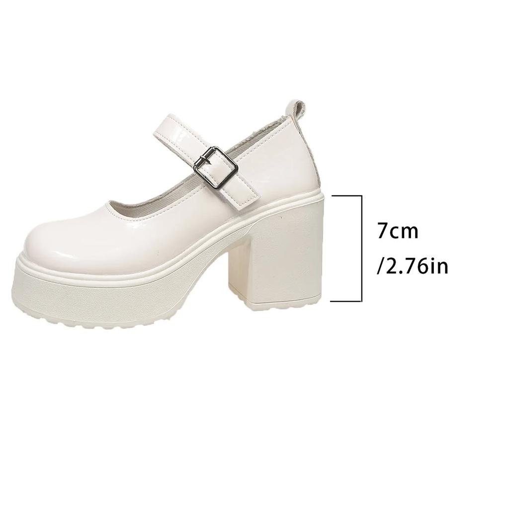 Fashion Size 43 Chunky Platform High Heels Pumps Women Autumn Pu Leather Ankle Buckle Mary Jane Shoes Woman Thick Heeled Lolita Shoes