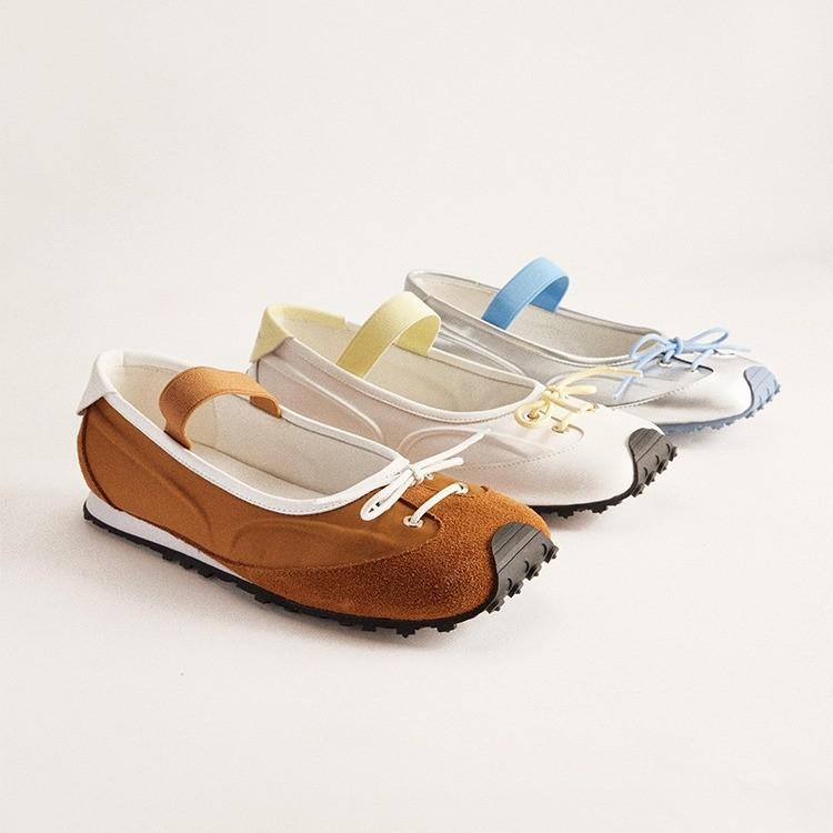 

Sheepskin version~ 2025 new leather bow light mouth elastic band single shoes women s flat sports ballet dance shoes 40