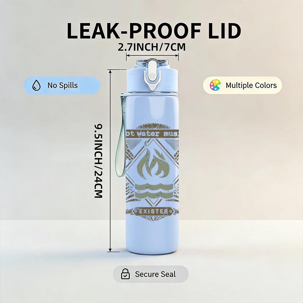 1PC Ornate layered band crest print 750ml colorful plastic sports water bottle leakproof pop up lid with straw for outdoor work home use
