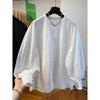 2025 Spring Loose Lantern Sleeve Pullover: Solid Color Round Neck Top
