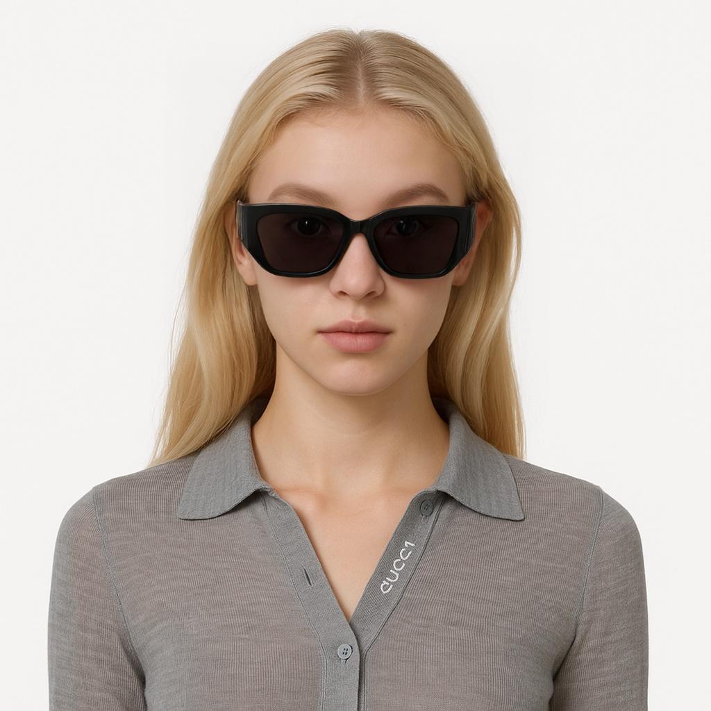 Balenciaga Rectangular Sunglasses With Matching Color Logo Women Sunglasses Black BB0361SK-001