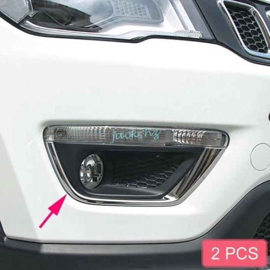 Chrome Front Bumper Fog Light Cover Trims Strips For 2017- Jeep Compass