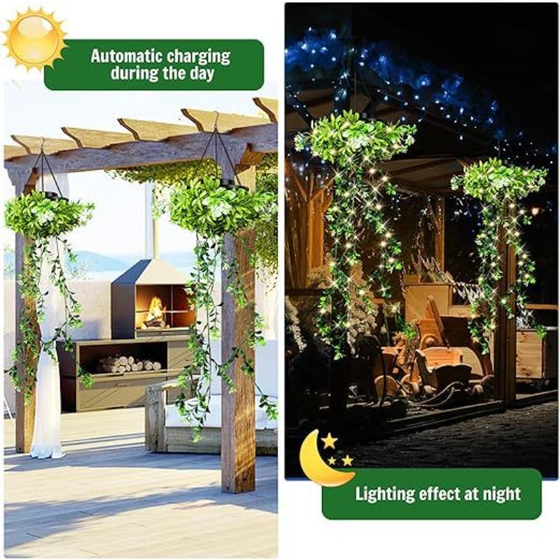 Solar Ivy Vine Lights Waterproof Artificial Hanging Plants for Fence Wall Balcony Landscape Decoration Outdoor LED String Lights