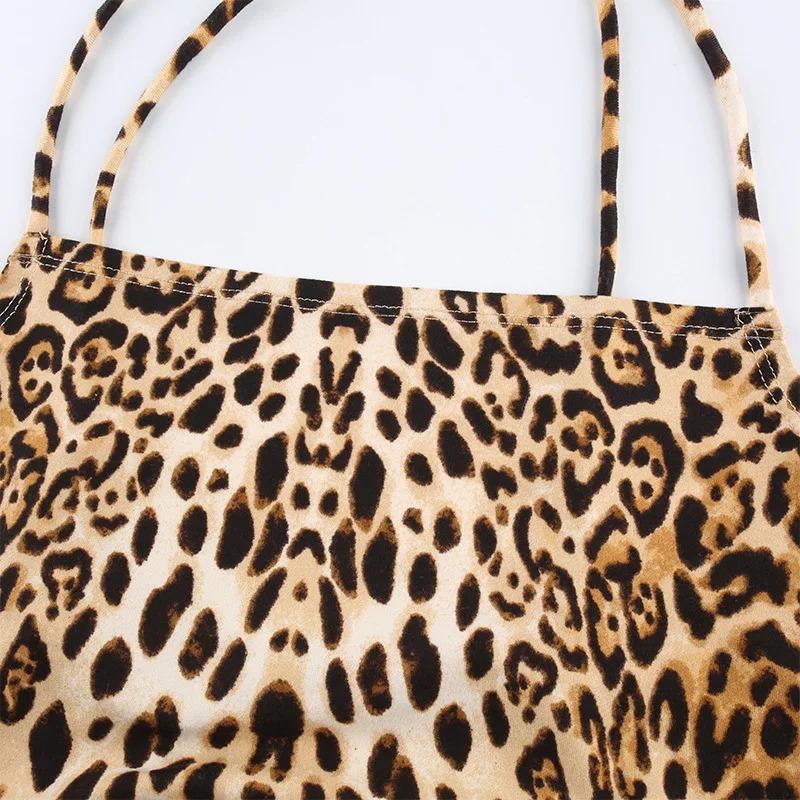 Camisetas sin mangas para mujer con estampado de leopardo, sin espalda, sexys, para rave, sin mangas, cruzadas con cordones, bralette, crop top, ropa de calle de verano