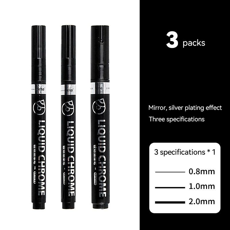 6/1pcs Chrome Pen Marker Reflective Mirror Electroplating Paint Repair Marker For Rock Ceramic Glass 0.8/1/2mm Nib Art Craftwork