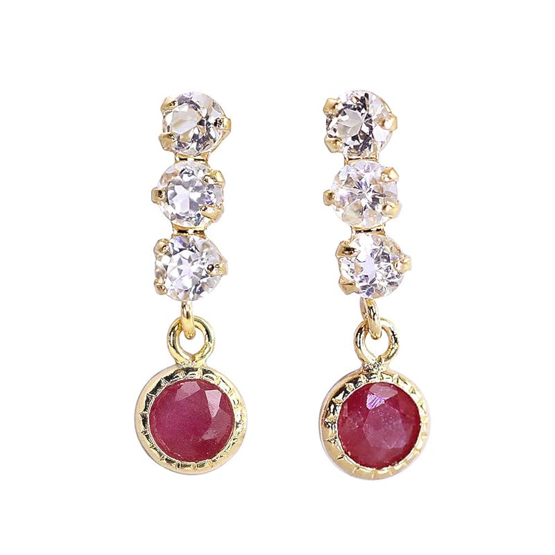

[Barzaz] 18K gold earrings ladies ruby topaz K18 yellow gold 18K Small size sway