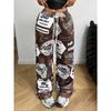 Pantaloni Larghi da Donna a Vita Media con Coulisse, Stampa Graffiti Hip Hop, Pantaloni Casual Larghi con Tasche Laterali