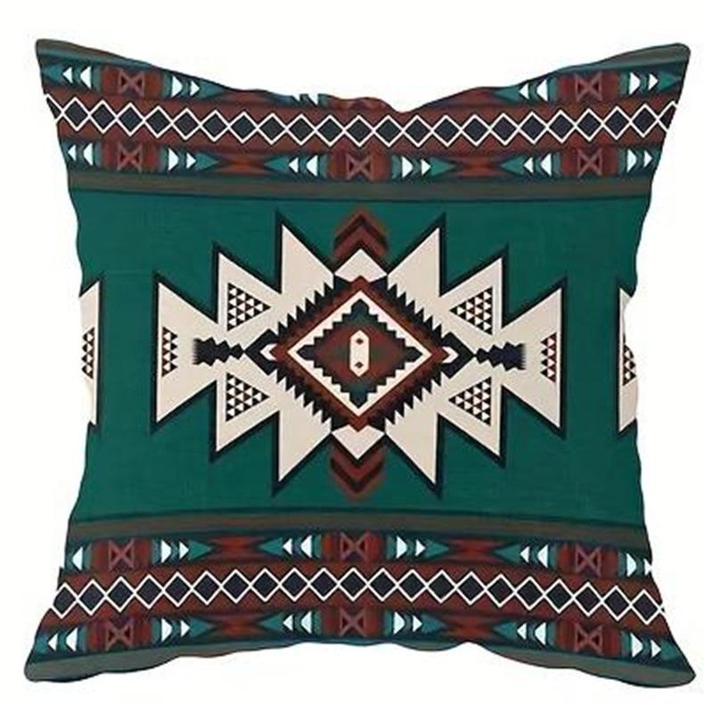 Retro Mandala Emoji Leinen Kissenbezug - Ohne Füllung