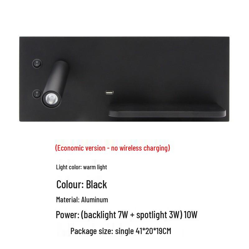

Минималистичный светодиодный прикроватный настенный светильник с беспроводной зарядкой и USB-лампой для чтения 3000K Warm Light