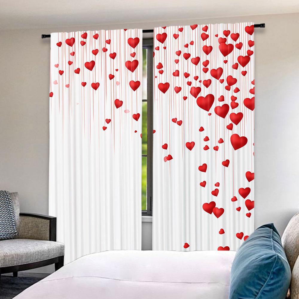 

2Pcs Cute Valentines Day Curtain Valentine S Red Pink Heart Love Decor Curtains For Decoration Suitable For Living Room Bedroom 100*130 Grommet Top 1pcs