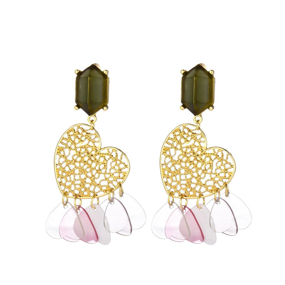 Heartshaped Elegant Alloy Earrings With Multilayer Tassels Women For