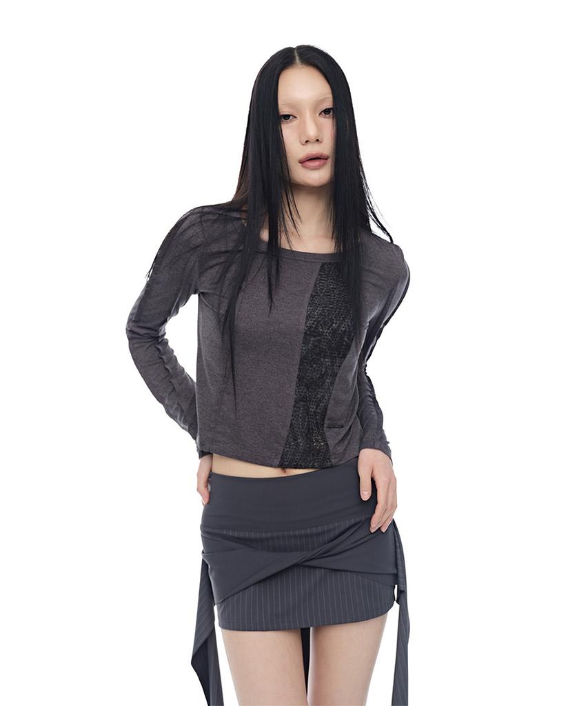 HALF DEVIL US Panel Cut Crop T-Shirt_Charcoal