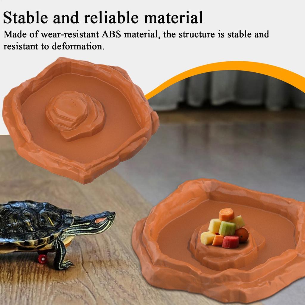 Tortoise Water Dish Reptile Bath Basin Anti-Slip Turtle Water Food Dish with Ramp for Aquarium Tank Terrarium for Gecko Snake