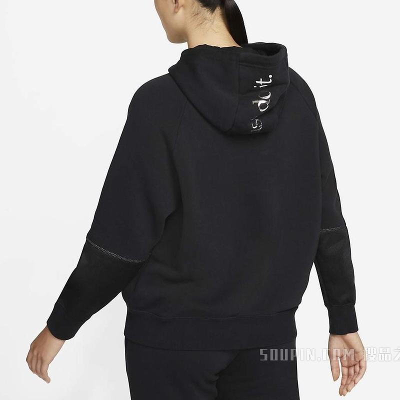 Nike Icon Knitted Spliced Warm Hooded Pullover Sweatshirt Women Sweatshirt Black Metallic-Silver DM1741-010