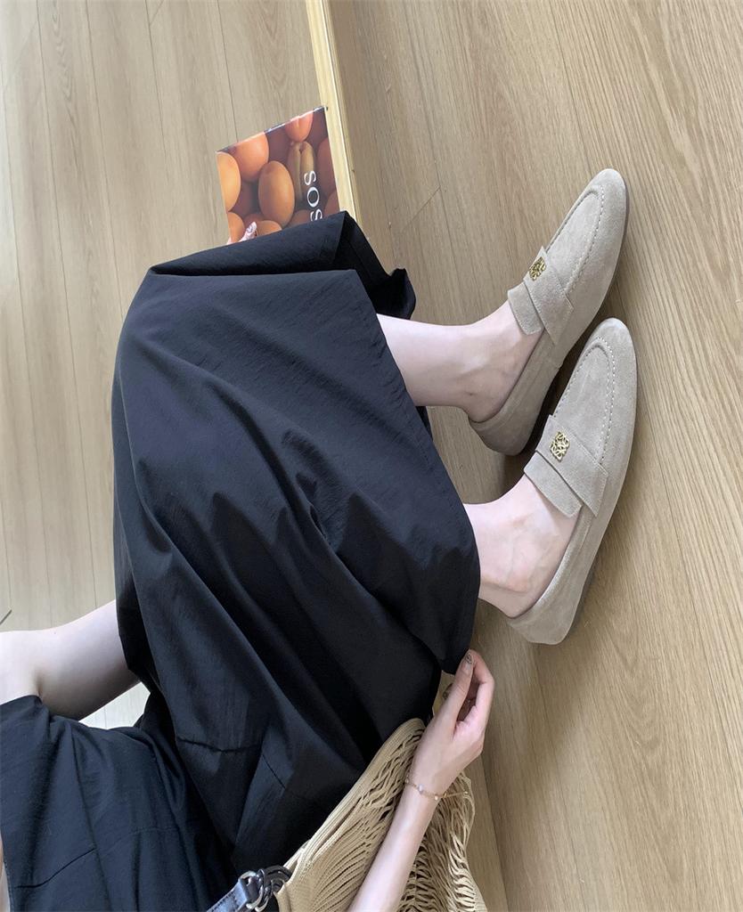 French Retro Matte Leather Flat Loafers Women's 20254 New Round Head Deep Mouth Single Shoes One Pedal Small Leather